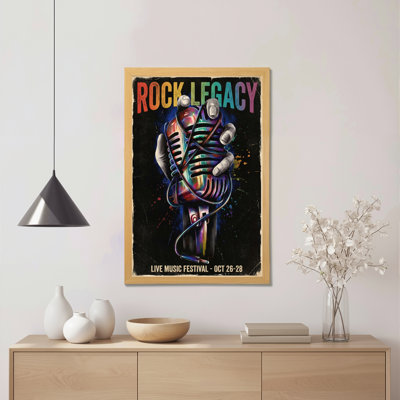 Rock Legacy Microphone Hand Art Canvas Wrapped Wall Art Oil Painting Print Live Music Festival Theme Decor (Set Of 1)