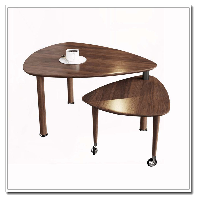 Table basse rotative avec pieds en bois d'hévéa massif, Walnut, Noyer
