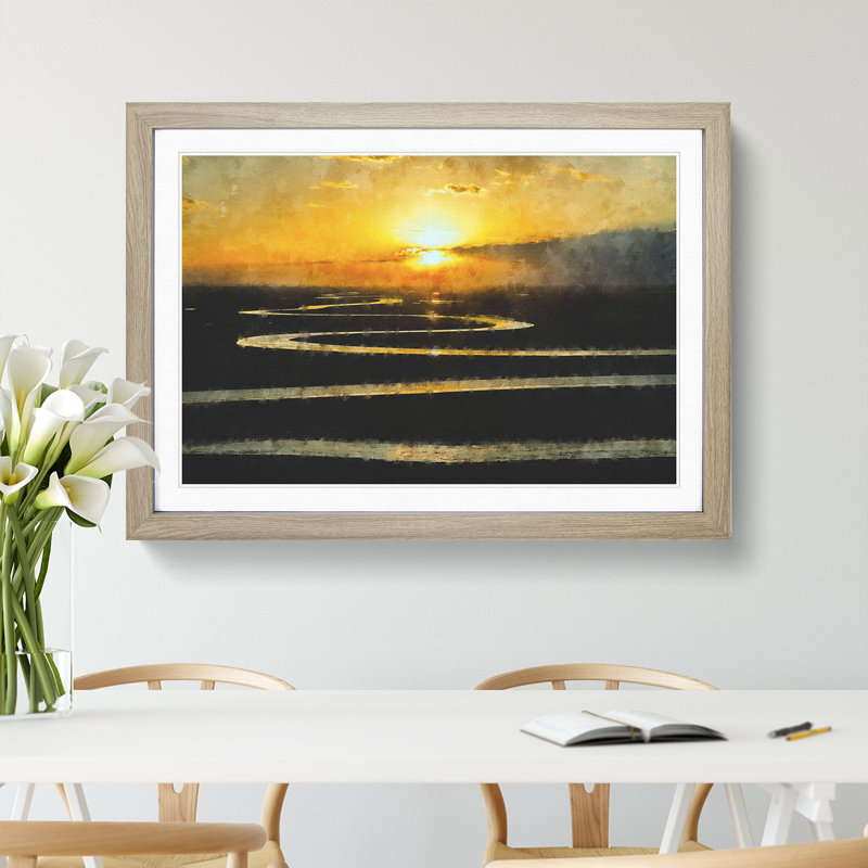 Sunset View Vol.1 - Picture Frame Painting, 48cm H x 65cm W x 2cm D, Oak Framed