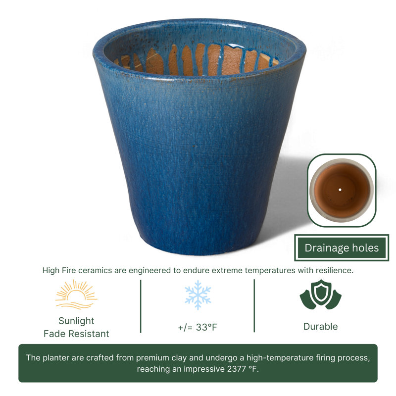 Lowden Handmade Ceramic Planter, 16" H x 16" W x 16" D, Blue