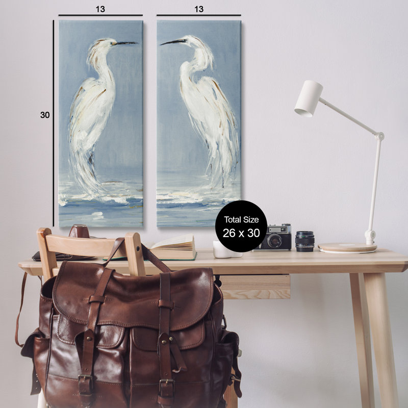 Ensemble de 2 toiles d'art Herons with Ocean Wave, design par Sally Swatland, H 30 po x l 13 po