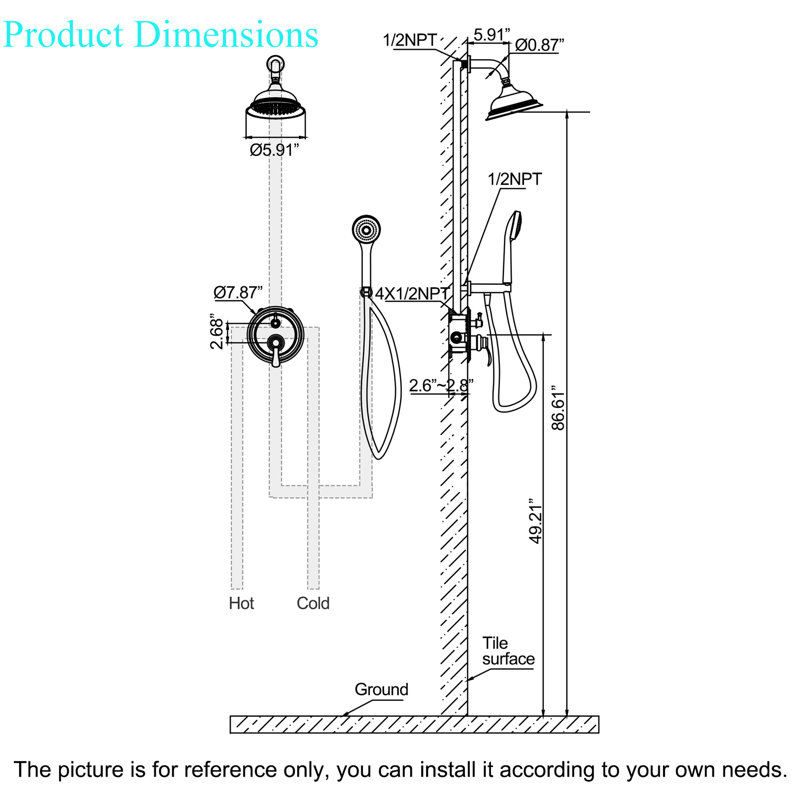 Rainfall & Waterfall Dual Shower System with Pressure Balance Valve & Handheld Showerhead