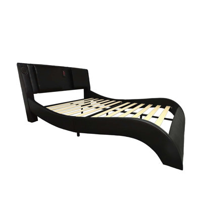 Faux Leather Upholstered Platform Bed Frame: LED, Bluetooth Music, RGB, Vibration Massage