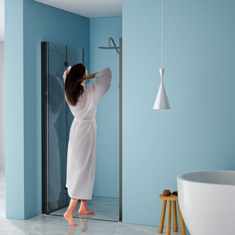 Porte de douche pliante sans cadre avec verre trempé l 30 po x H 72 po