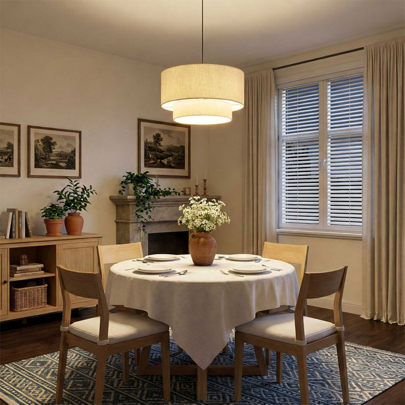 Marrium 1-Light 20 inch Oversize Fabric Lampshade Modern Pendant Lighting for Dining Room, Bedroom