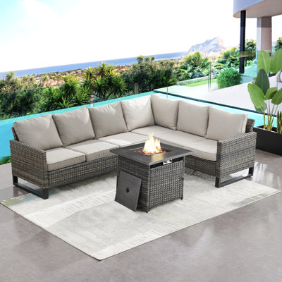Naresa 2-Piece Outdoor Conversation Set Wicker Sectional Set With Fire Pit Table