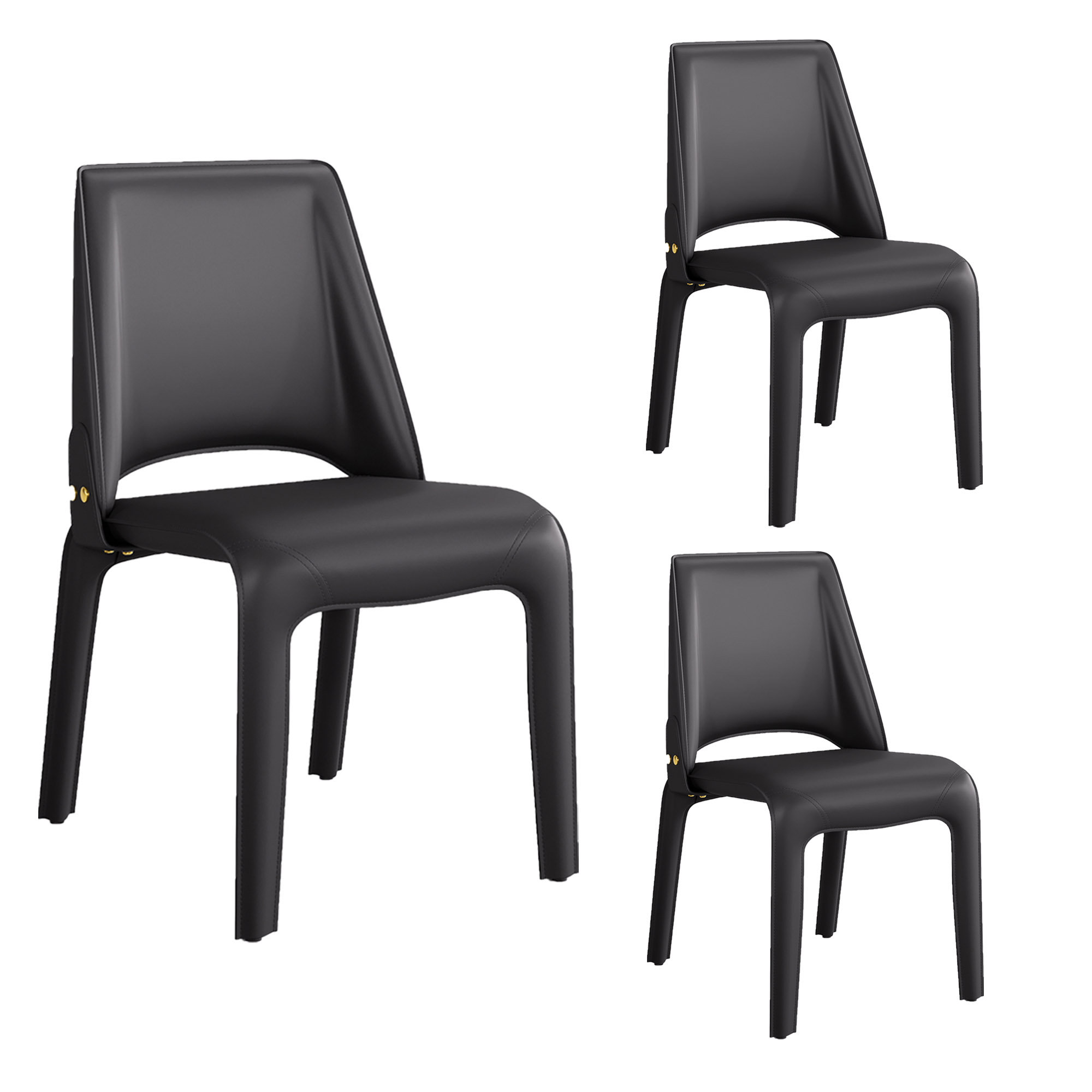 Vannes Vegan Leather Dining Chair, Black, 3, Minimal Assembly Needed