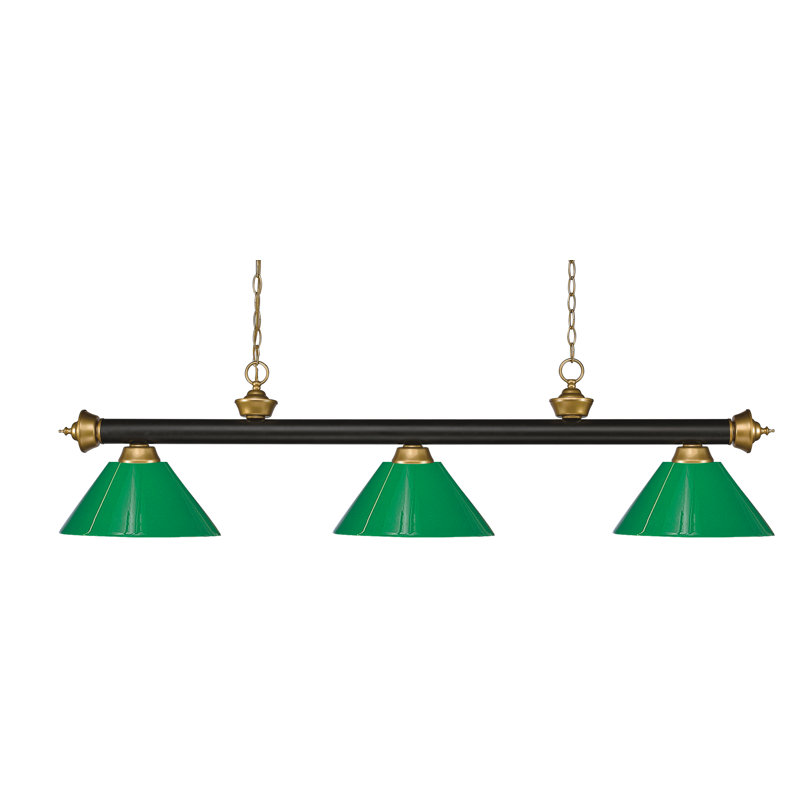Luminaire suspendu linéaire à 3 lumières pour table de billard Chevelle, Vert, Noir / or, H 16 po x l 57 po x P 14 po