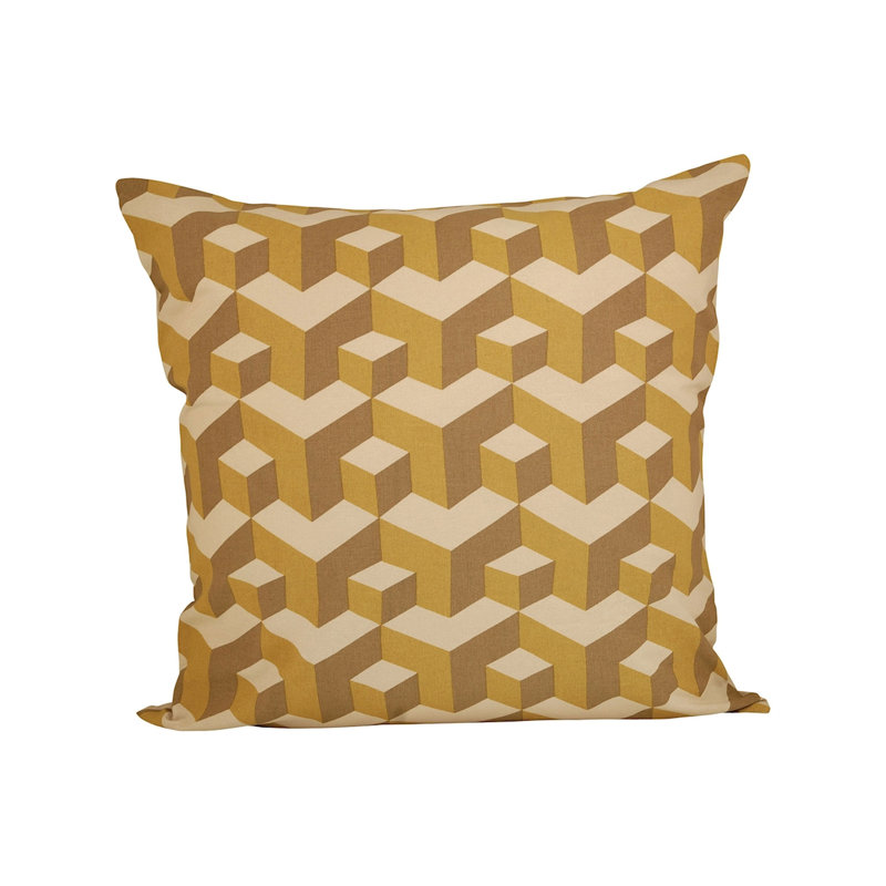 Geometric Yellow and Brown Cotton Throw Pillow 20x20