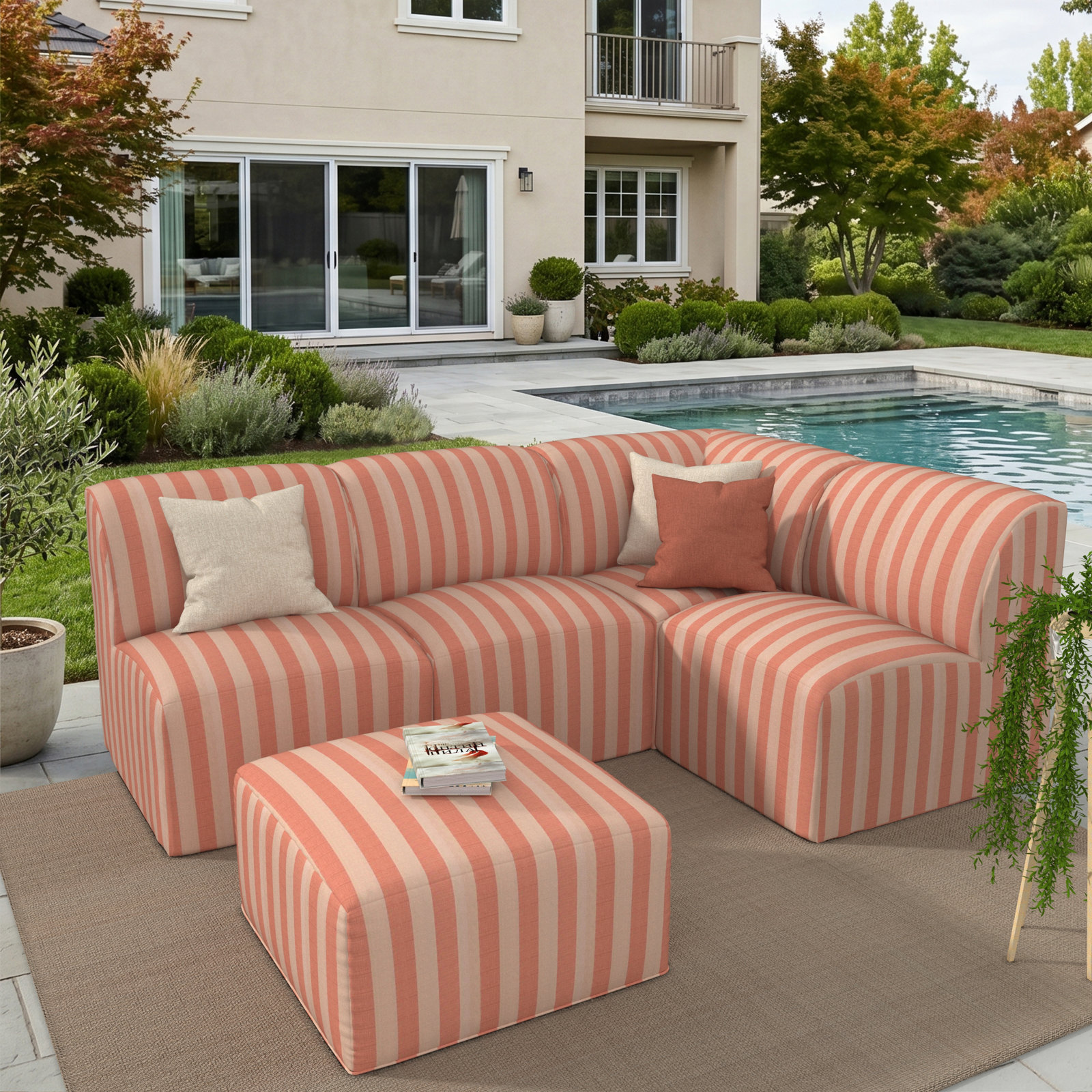 Praia 90" Sunbrella® Patio Sectional, Expressive Blush Striped Sunbrella®