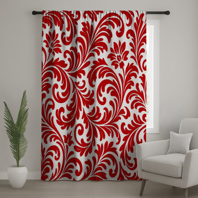 Red Floral Damask Window Curtains, Damask Sheer & Blockout Curtains - 1 Panel