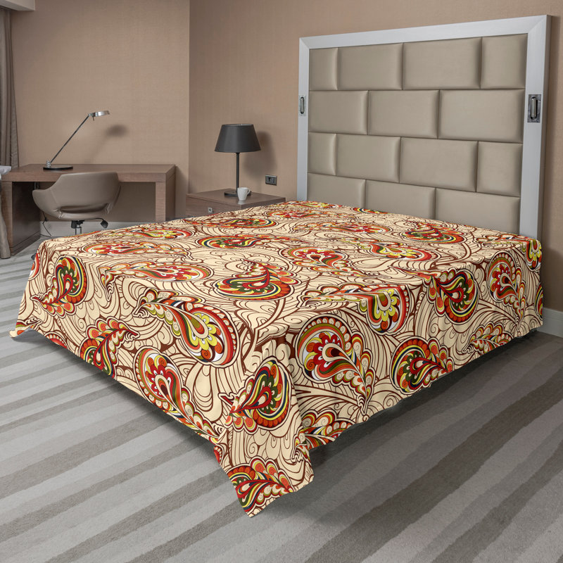 Drap à motif cachemire Ambesonne, Drap plat pour très grand lit californien