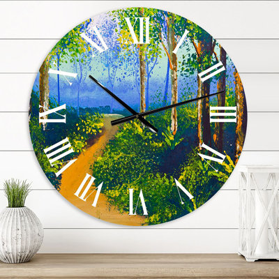 Simple Road in Spring Tree Forest - Farmhouse wall clock