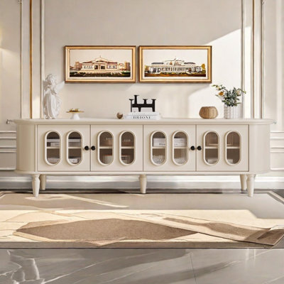 Meuble télé en bois massif blanc crème