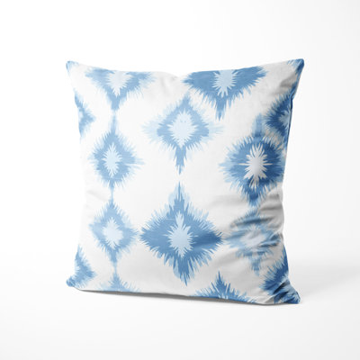 Modern Decorative Throw Pillow - Scandinavian Blue And White Whisper Ikat Printed Cushion