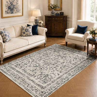 Heirloom Medallion Pattern Polyester Area Rug - Soft Vintage Carpet with Canvas Backing, Classic Floor Rug for Living Room Dining Room
