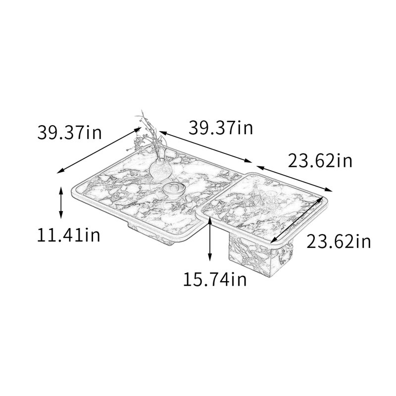 Ensemble de tables basses Living Slate, H 11,41 po x L 39,37 po x l 39,37 po, Blanc / brun noisette