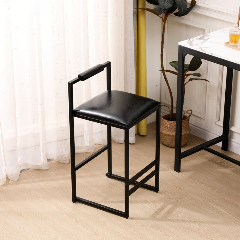 2 tabourets de bar noirs à hauteur de comptoir: siège en cuir de polyuréthane, repose-pieds, structure en métal robuste pour la cuisine et la salle à manger