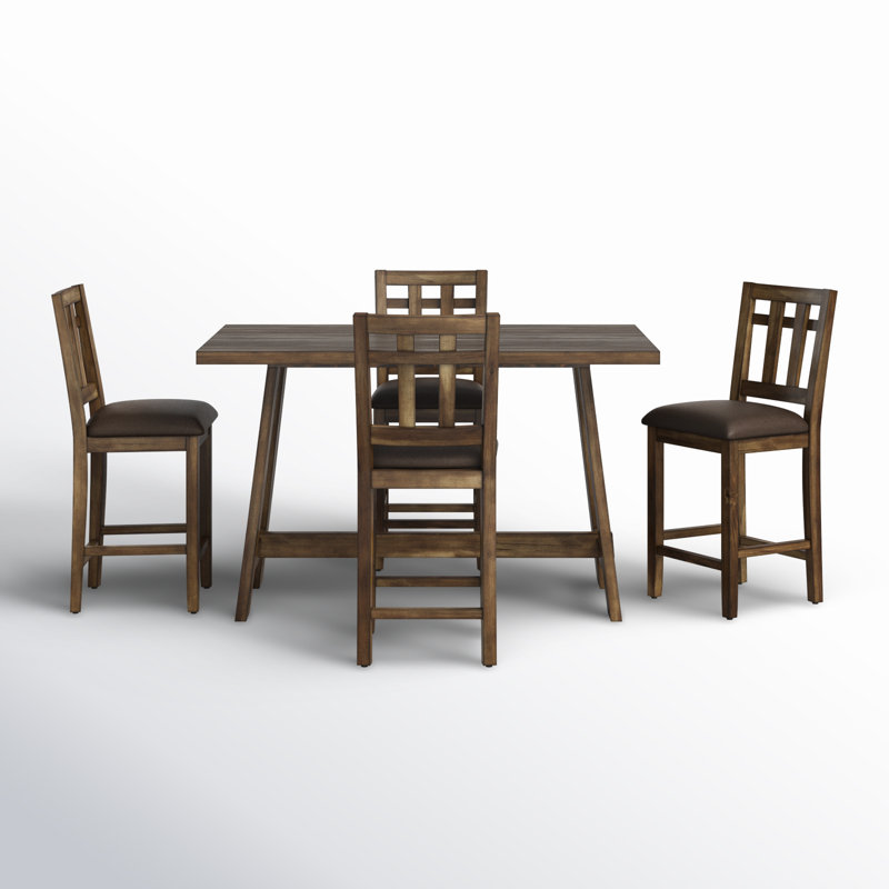 Mocha Acacia 5-Piece Dining Set with Faux-Leather Seats