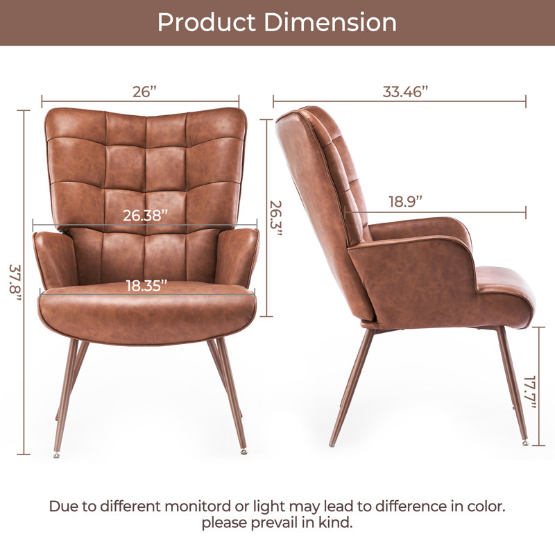 Shaftsbury Tufted Wingback Chair, Brown Faux Leather, Brown