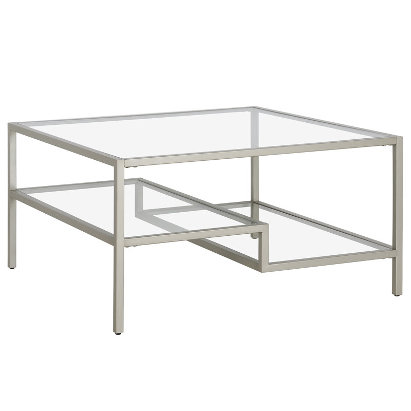 Four Leg Coffee Table with Storage, Satin Nickel
