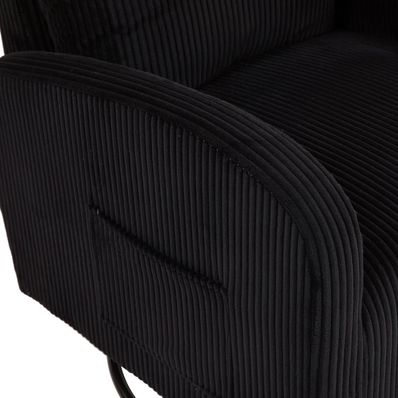 Fauteuil berçant rembourré noir confortable avec flanelle, Velours côtelé noir