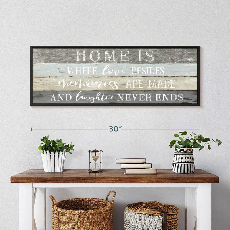 Enseigne murale Home Is Where Love Resides, Cadre flottant noir, 31 po x 11 po