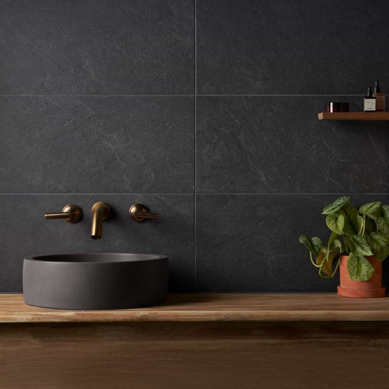 Era 12x24 Matte Limestone Look Porcelain Tile, Charcoal Black