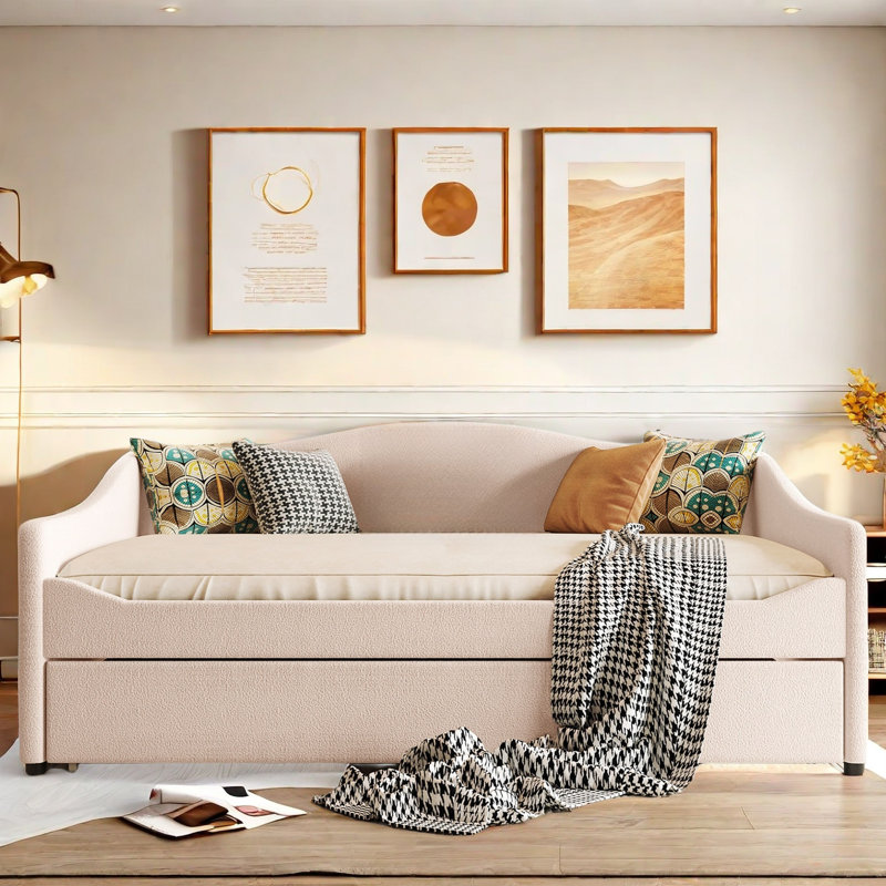 Daybed With Light And Trundle, Beige