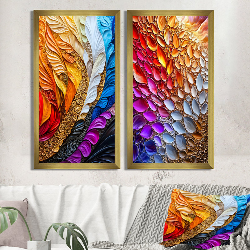 Fractale arc-en-ciel mosaïque I - Fractals Wall Art Decor, impression abstraite moderne 2 pièces, H 40 po x l 40 po