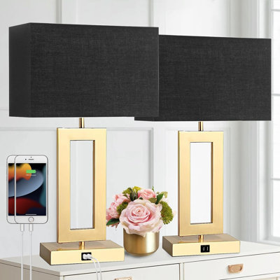 Ensemble de 2 lampes de table avec 2 ports USB, 3 lampes de chevet à commande tactile à intensité variable, lampe de table moderne pour le salon, table de chevet avec ampoules incluses