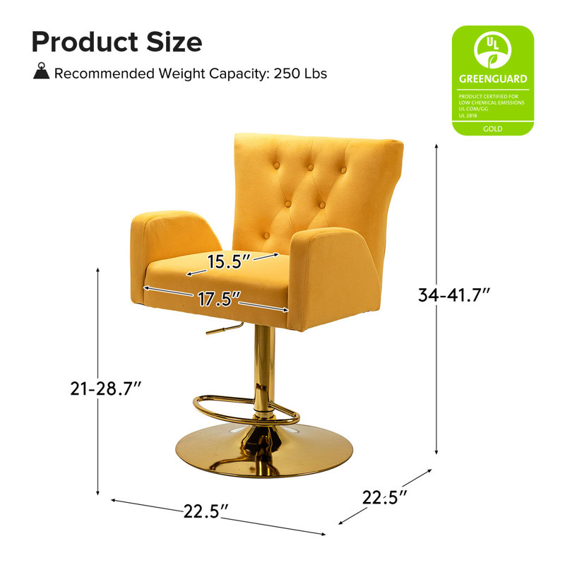 Rhett Swivel Upholstered Adjustable Height Counter Stool, Mustard