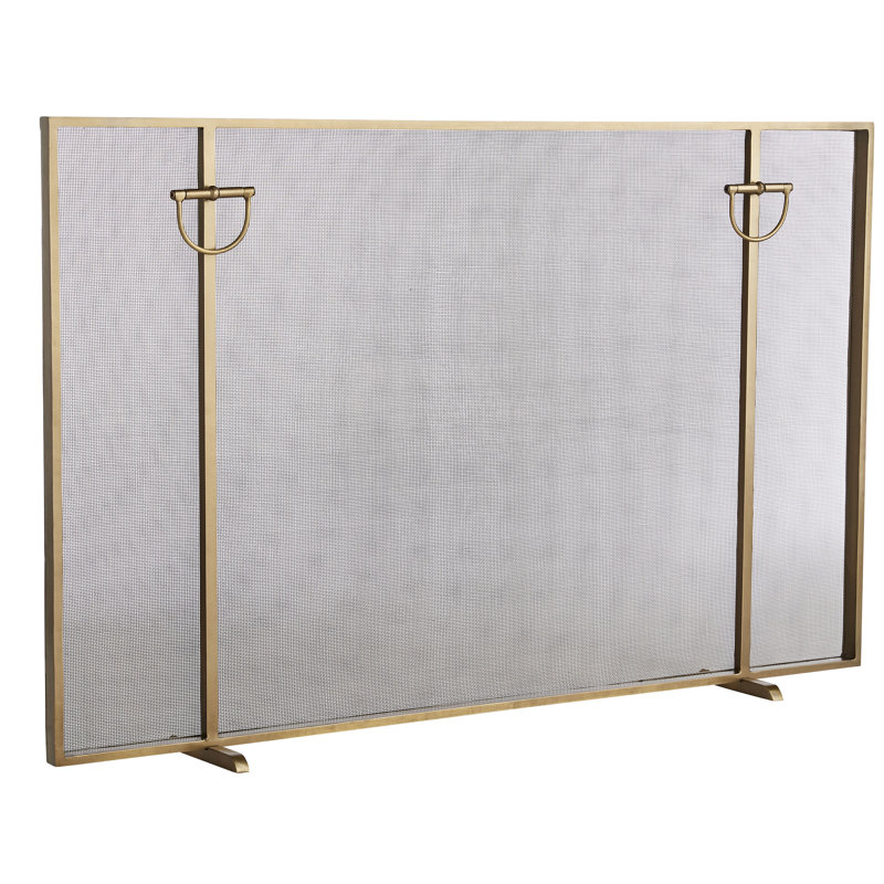 Brooklyn 1 Panel Iron Fireplace Screen, Antique Brass