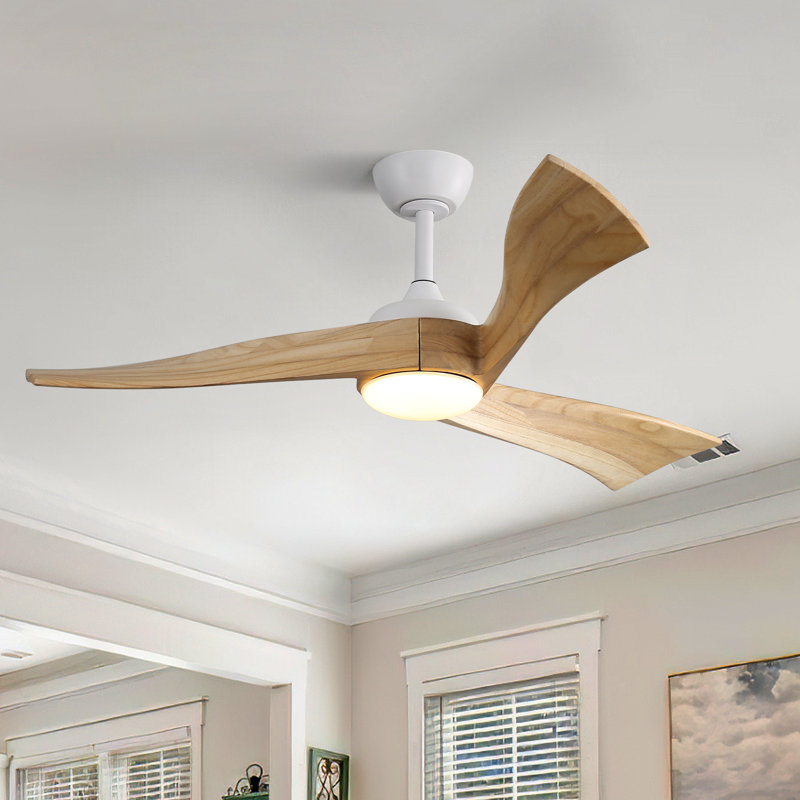 52" 3 - Blade LED Standard Ceiling Fan with Remote Control and Light Kit Included, White with Burly Blades