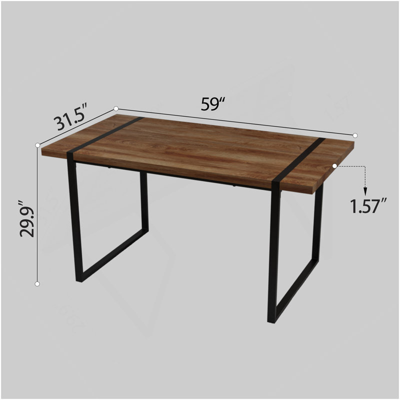 Table de salle à manger 59 po en bois aggloméré rectangulaire industriel moderne de 59 po, 4 à 6 personnes, plateau de table en bois d'ingénierie de 1,5 po d'épaisseur et pieds rectangulaires noirs en métal, utilisés pour la maison et la cuisine
