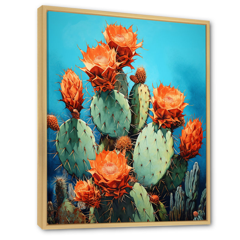 Cactus bleu et bronze II - cactus, Cadre flottant érable, H 20 po x l 12 po x P 1 po