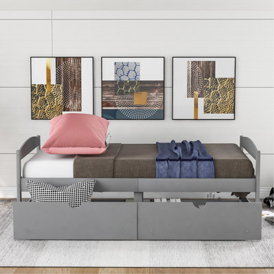Lit plateforme simple gris avec personnalisations de tiroirs - Améliorez votre chambre à coucher