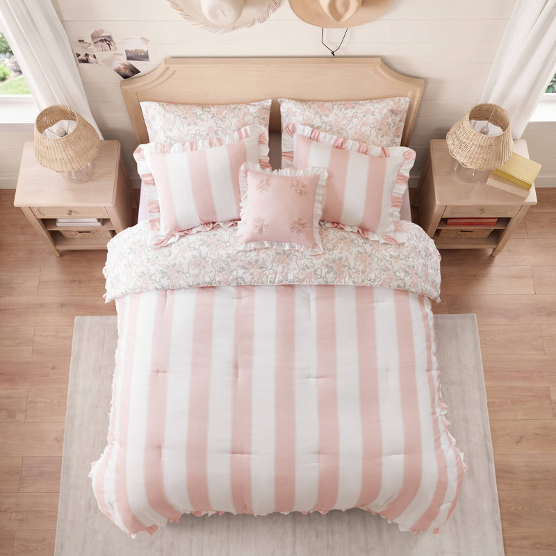 Ensemble d'édredon en microfibre 4 pièces Lara, Twin/Twin XL, Rose