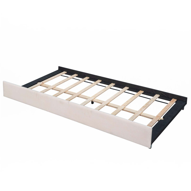 Upholstered Daybed Sofa Bed Twin Size With Trundle Bed And Wood Slat, Beige