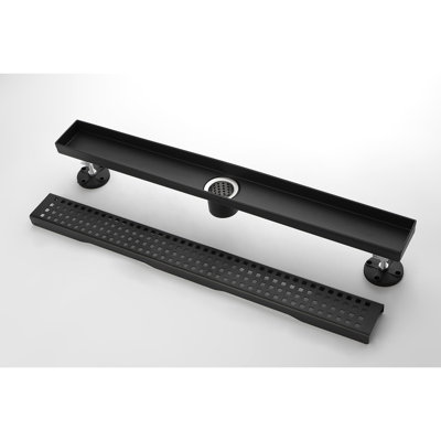 Linear Shower Drain 28 x 2.67 x 2 In Stainless Steel Single Piece Bathroom Floor Drain Matte Black with Grid Grate Hair Strainer and Leveling Feet