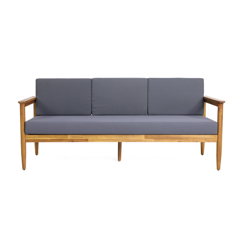 Dark Grey 3 Seater Couch With Wood Structure And Spillage Cushioning - Outer Fabrics Slat Design -