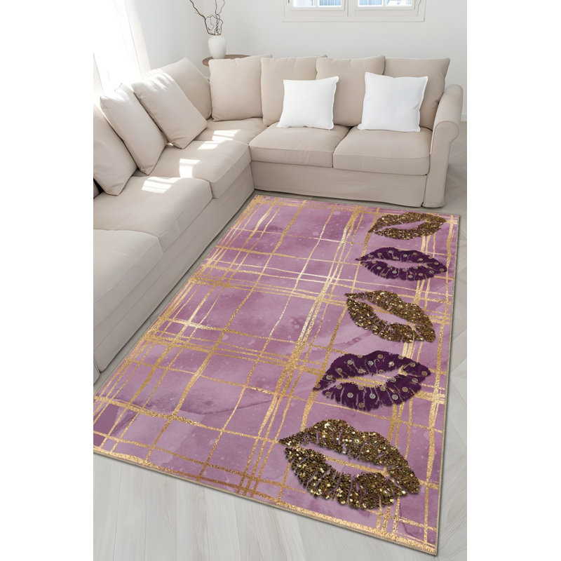 Tapis rose lavable à la machine, Tapis de couloir 3 pi 3 po x 6 pi 7 po inclus