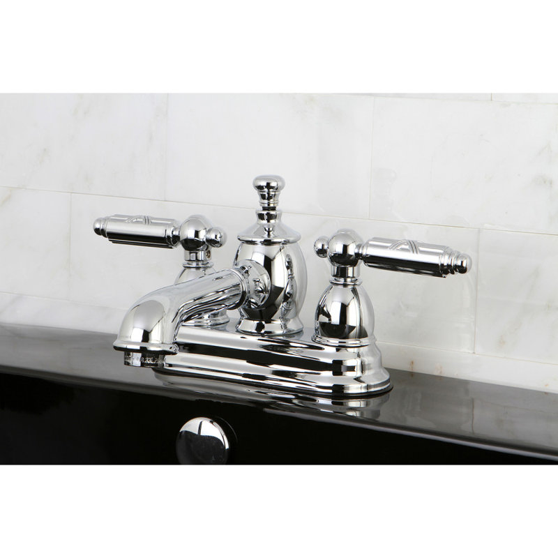 Kingston Brass Georgian Two-Handle 3-Hole Deck Mount 4" Centerset Bathroom Faucet with Brass Pop-Up, Polished Chrome