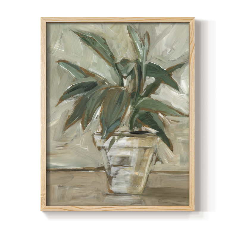 Impression impressionniste avec plante d'intérieur II - bois massif, H 21 po x l 17 po, Naturel