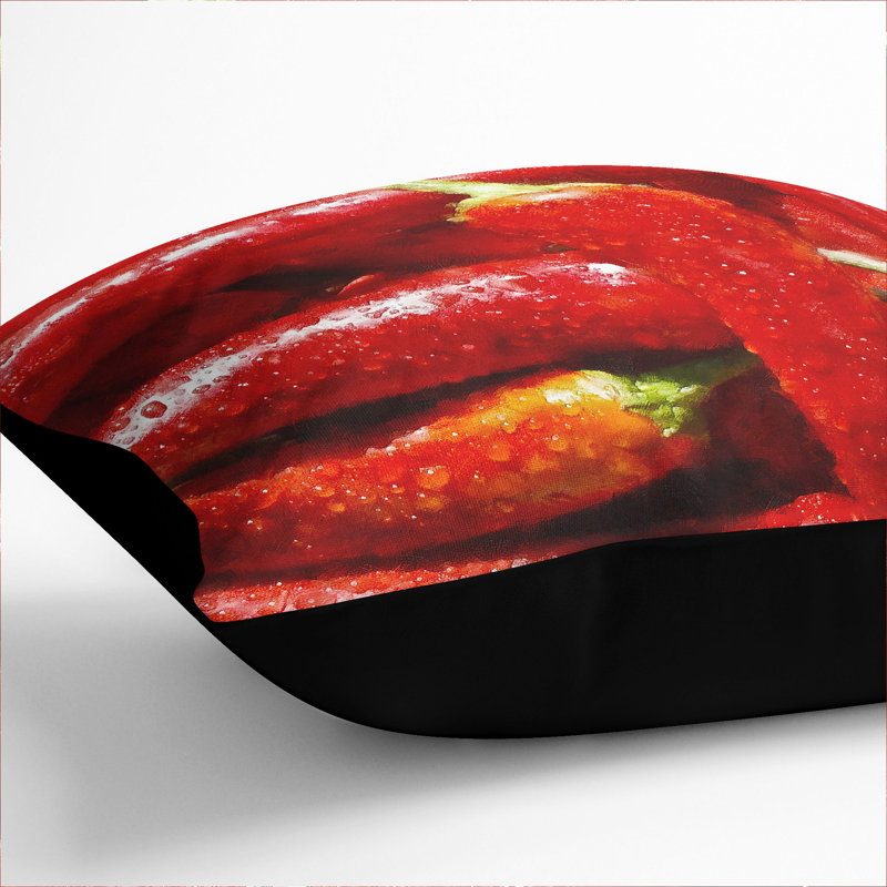 Red Chilli Peppers Painting Square Throw Cushion, 40cm H x 40cm W x 15cm D, Black