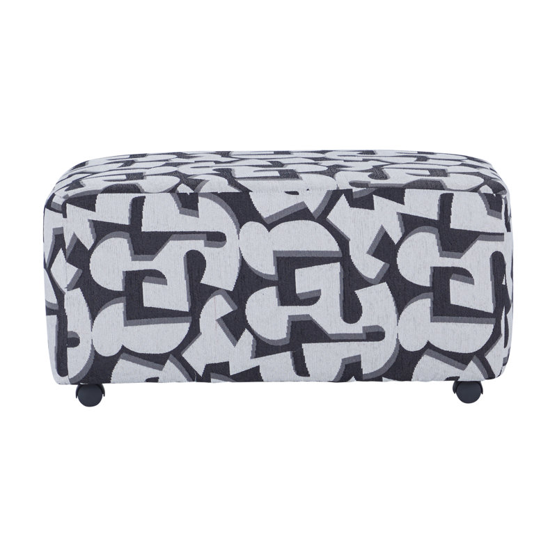 Richarson Upholstered Ottoman, Black/Cream Polyester Blend
