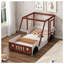 Lit voiture simple pour enfants, cadre de maison en bois massif et panneau de fibres à densité moyenne avec fenêtres ludiques, lit plateforme orange et blanc pour garçons et filles