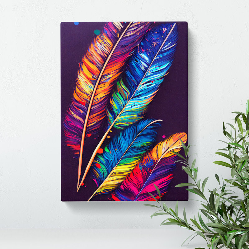 Painted Feathers No.5 - Wrapped Canvas, 50cm H x 35cm W x 3cm D