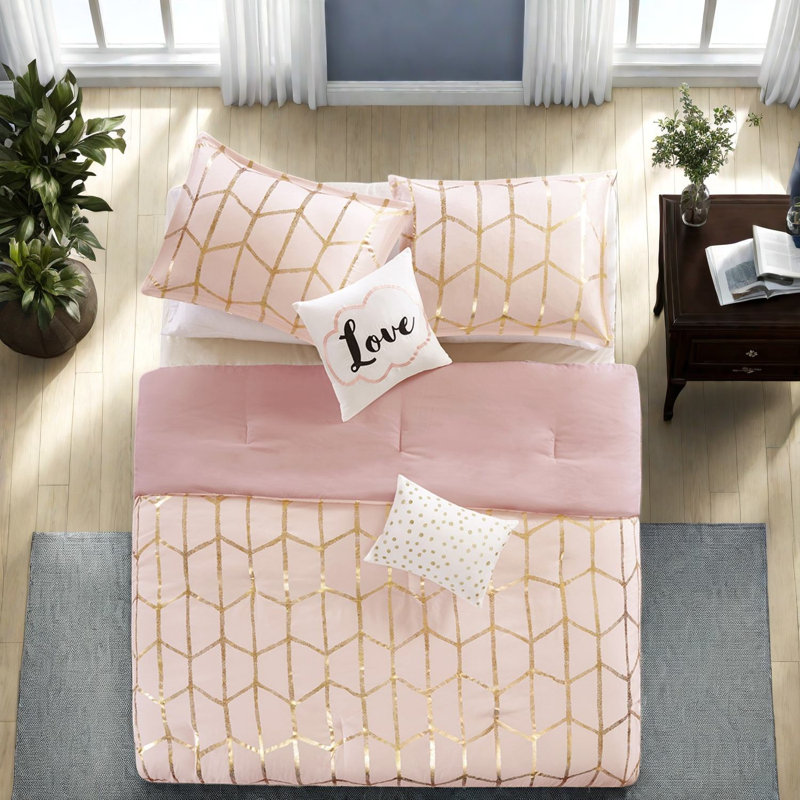 Ensembles de literie en microfibre ultra doux, style maison moderne rosé métallique