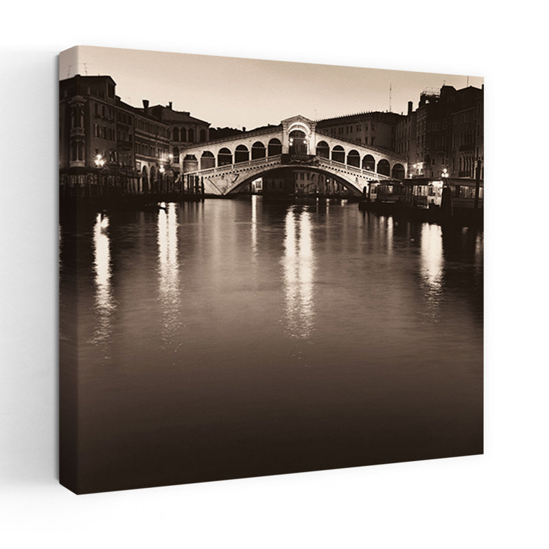Ponte Rialto Di Notte, art contemporain de paysage abstrait, H 24 po x l 24 po
